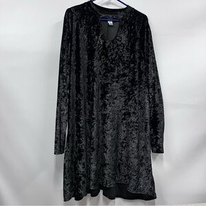 Elegant Black Velvet Dress 3x witchy grunge velour long sleeve keyhole neckline